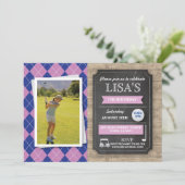 Golf Golfing Girls Birthday Party Photo Invite Kaart (Staand voorkant)