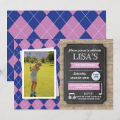 Golf Golfing Girls Birthday Party Photo Invite Kaart (Voorkant / Achterkant)