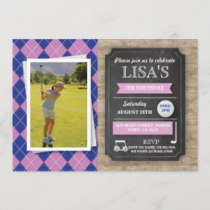Golf Golfing Girls Birthday Party Photo Invite Kaart
