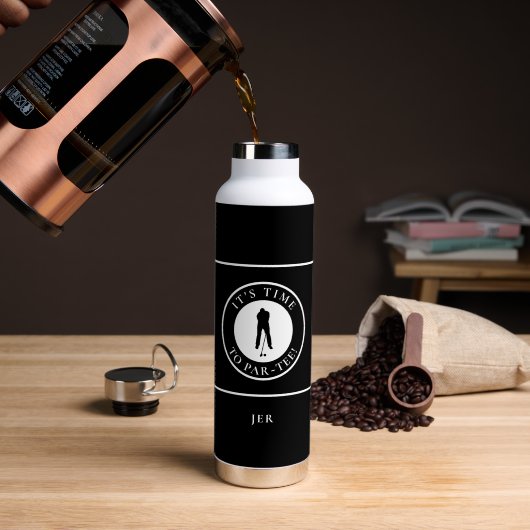 Golf Grappige Par Tee Golfer Initialen Modern Waterfles (Koffie (Gedraaid)  )