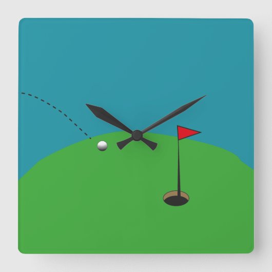 Golf Green  Vierkante Klok (Voorkant)