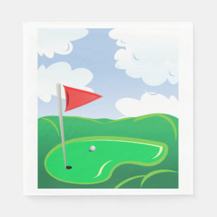 Golf Groen met Rode Vlag en Bal Servet