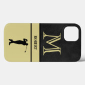 Golf Guy Black Leather Texture Monogram Name Case-Mate iPhone Case (Achterkant (horizontaal))
