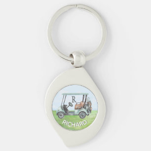 Golf Guy's Cart Clubs Custom Monogram Name Sleutelhanger