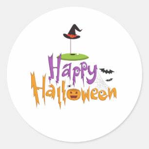 Golf Halloween met golfvlag op groen met pet Ronde Sticker