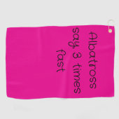 Golf handdoek in hot pink met golfterm (Horizontaal)