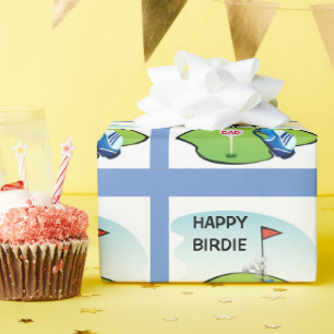 Golf Happy Birdie Cartoon Feest / Glanzend Cadeaupapier