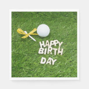 Golf Happy Birthday met ballen en geel lintje Servet
