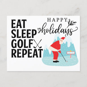Golf Happy Holiday Eat Sleep Golf Repepte Santa Briefkaart