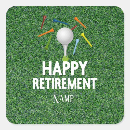 Golf Happy Retirement op groene achtergrond Classi Vierkante Sticker (Voorkant)