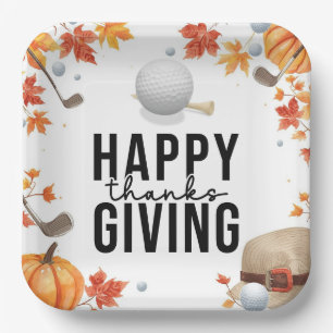 Golf Happy Thanksgiving met Herfst Golfen Papieren Bordje