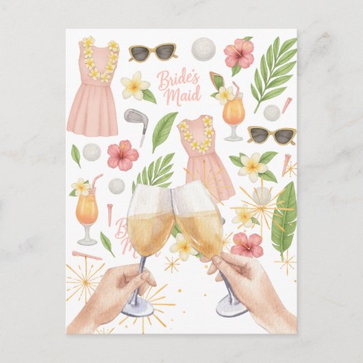Golf Hawaiiaanse thema Lady Bride Bachelorette Par Briefkaart (Voorkant)