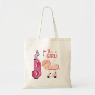 Golf het is meisje met goudroze goudlaag voor baby tote bag