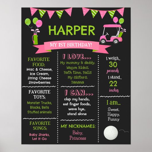 Golf Hole in One Birthday Milestone Sign Board Poster (Voorkant)