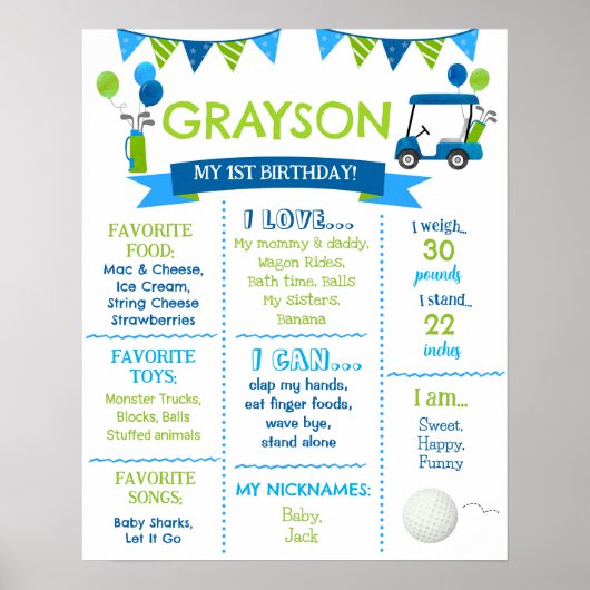 Golf Hole in One Birthday Milestone Sign Board Poster (Voorkant)