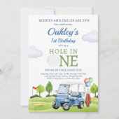 Golf Hole in One Boy First Birthday Par-T-shirt Kaart (Voorkant)