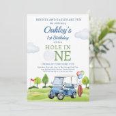 Golf Hole in One Boy First Birthday Par-T-shirt Kaart (Staand voorkant)