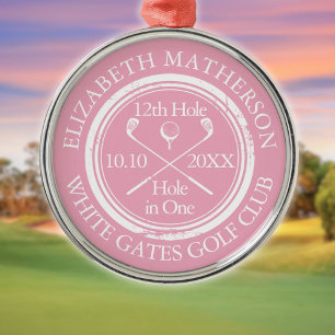 Golf Hole in One Classic Roze Persoonlijk Metalen Ornament