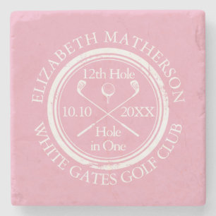 Golf Hole in One Feminine Pink gepersonaliseerd Stenen Onderzetter