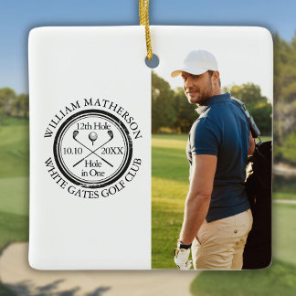 Golf Hole-in-One Gepersonaliseerde Foto Golfer Keramisch Ornament