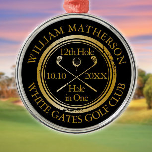 Golf Hole-in-One Goud en Zwart Metalen Ornament