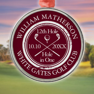 Golf Hole in One Klassiek Bourgondië Op Maat Metalen Ornament