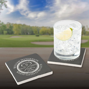 Golf Hole-in-One Persoonlijk Zwart En Wit Stenen Onderzetter