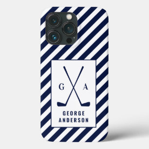 Golf initiaal monogram blauw wit iPhone 13 pro hoesje
