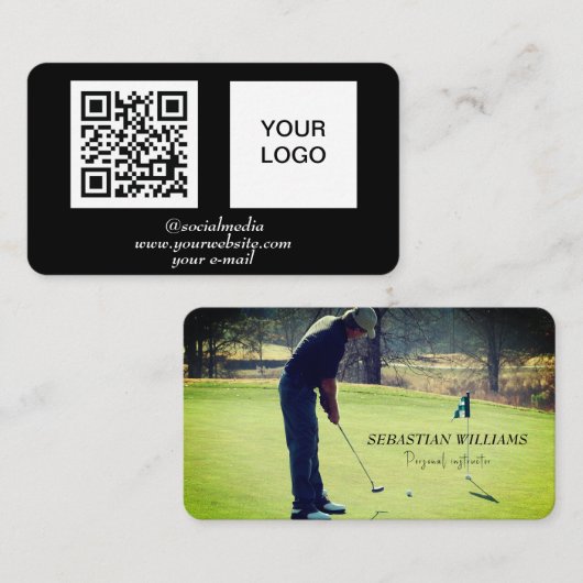 Golf instructeur QR code Black Professional Visitekaartje (Voorkant / Achterkant)