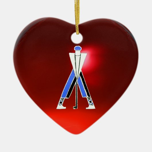 GOLF INSTRUCTOR RED RUBY HEART MONOGRAM KERAMISCH ORNAMENT (Voorkant)