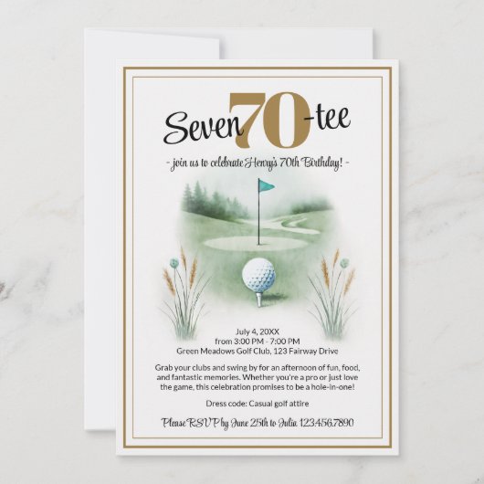 Golf Invitations de fête d'anniversaire pour 70e (Devant)