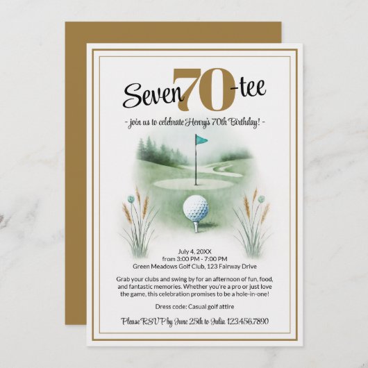 Golf Invitations de fête d'anniversaire pour 70e (Devant / Derrière)