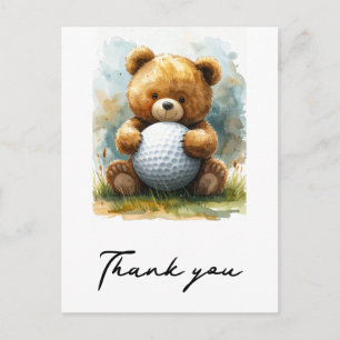 Golf jongetje teddybeer die een golfbal vasthoudt  briefkaart