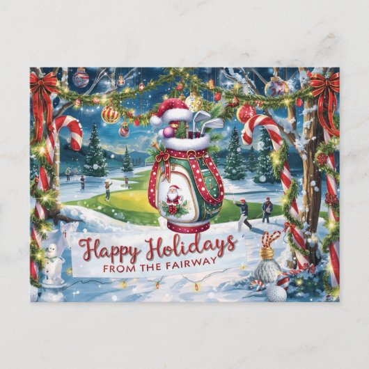 Golf Kerst met Golf tas op groen Briefkaart (Voorkant)