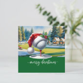 Golf Kerst met golfbal Kerstmuts Feestdagenkaart (Staand voorkant)