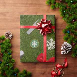 Golf Kerst Uitrusting Patroon op Groen Gras Cadeaupapier