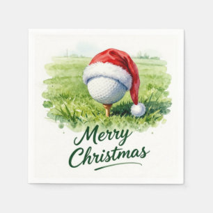 Golf Kerstbal met Kerstman Hoed op Groen Servet