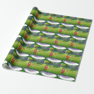 Golf kerstboom op rode auto met kerstman cadeaupapier