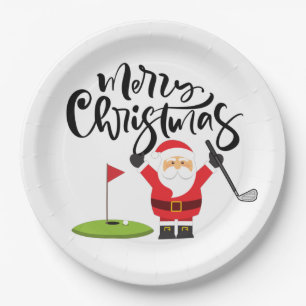 Golf-kerstcadeau met Santa Golfer op golfvlag Papieren Bordje