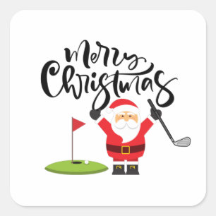 Golf-kerstcadeau met Santa Golfer op golfvlag Vierkante Sticker