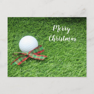 Golf-kerstfeestdag met golfbal en lintje briefkaart