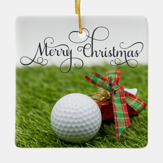 Golf-kerstfeestdag met golfbal voor golfer keramisch ornament (Voorkant)