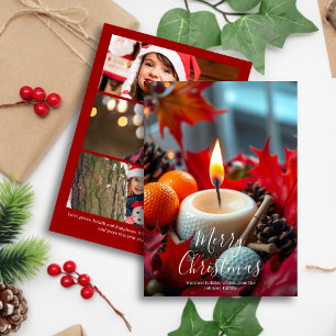 Golf Kerstkaars · Drie foto rood Feestdagenkaart