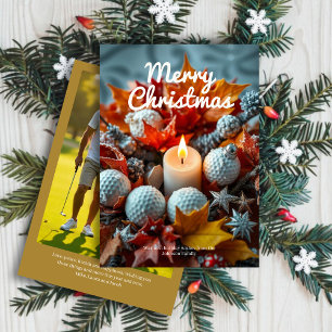 Golf Kerstkaars · Familiefoto Goud Feestdagenkaart