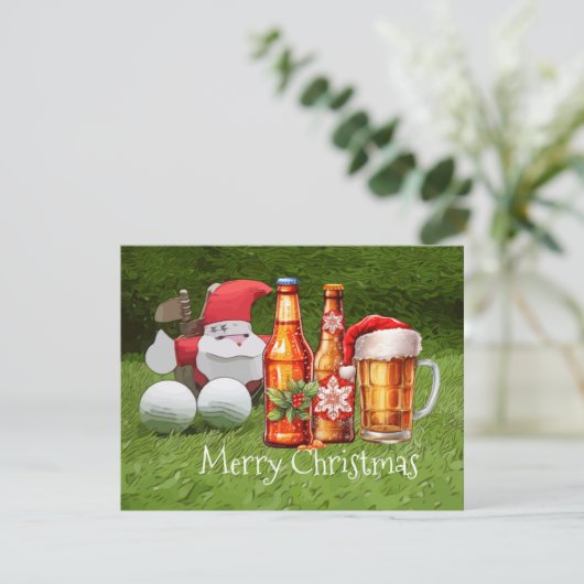 Golf Kerstkaart met Sinterklaas en BIER (Staand voorkant)