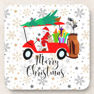 Golf kerstkerstman met golfkartongolfer bier onderzetter