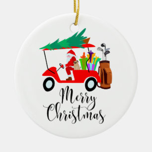 Golf kerstkerstman met golfkartongolfer keramisch ornament