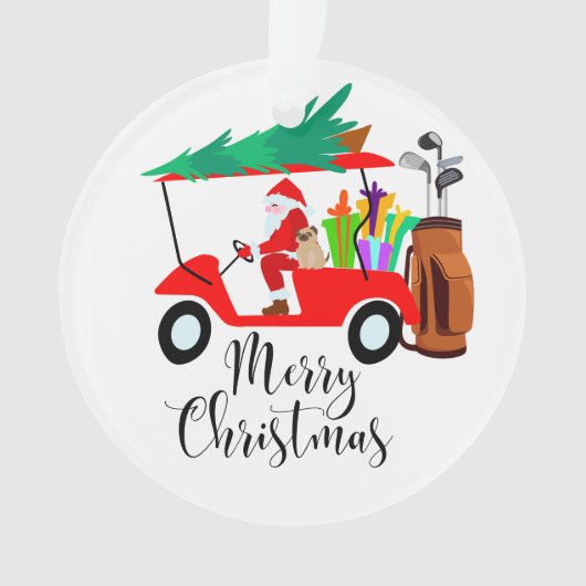 Golf kerstkerstman met golfkartongolfer ornament (voorkant)