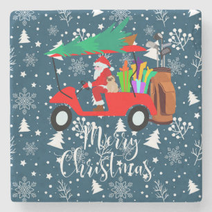 Golf kerstkerstman met golfkartongolfer stenen onderzetter