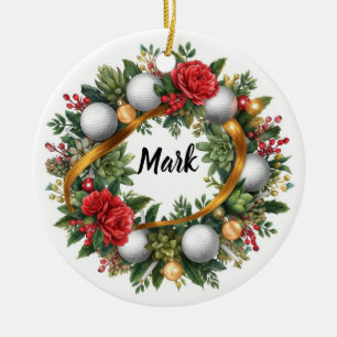 Golf Kerstkrans met naam van golfer Keramisch Ornament